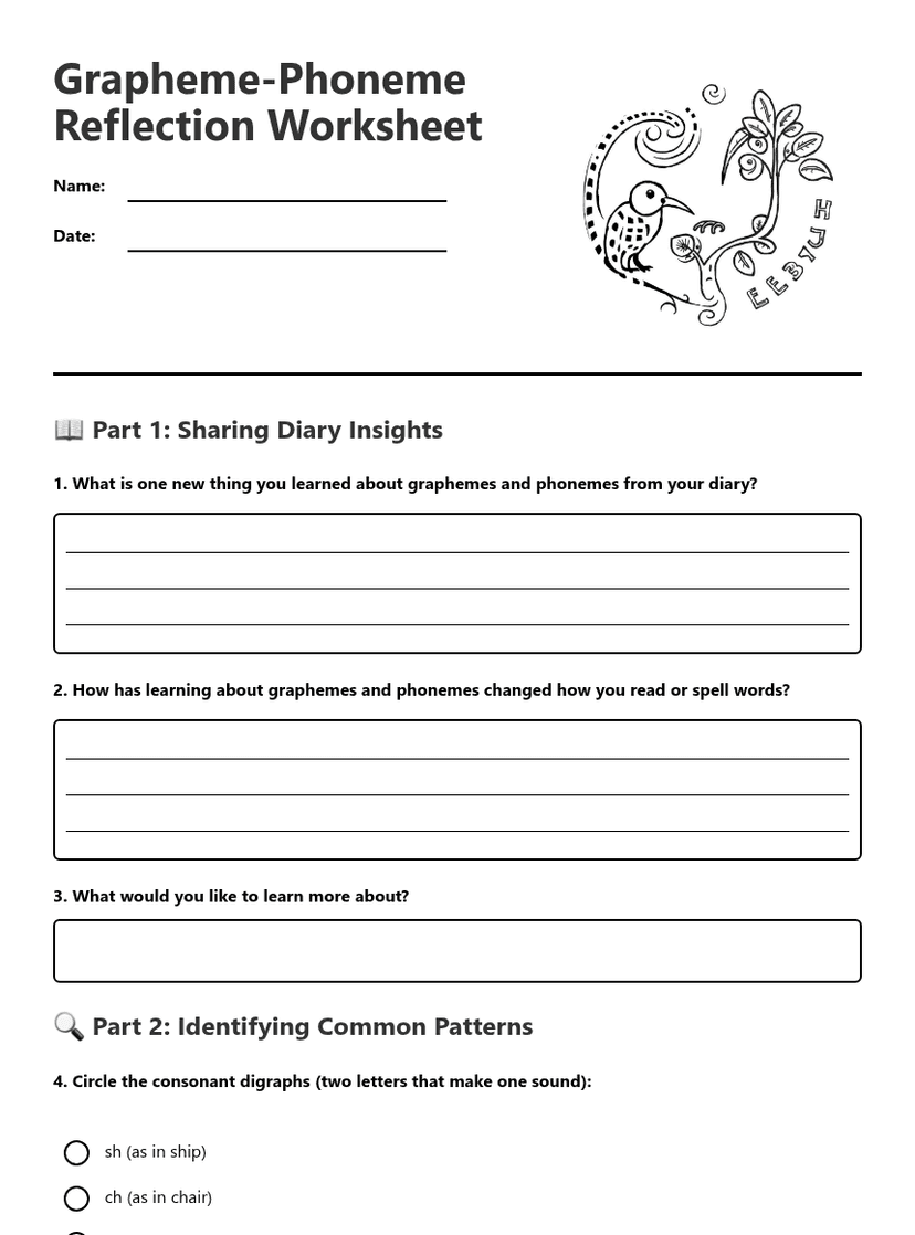 Grapheme-Phoneme Reflection Worksheet