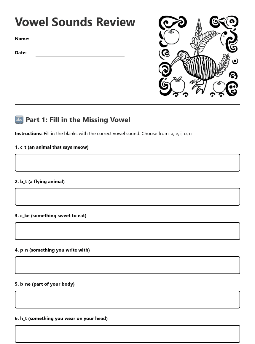 Vowel Sounds Review worksheet preview