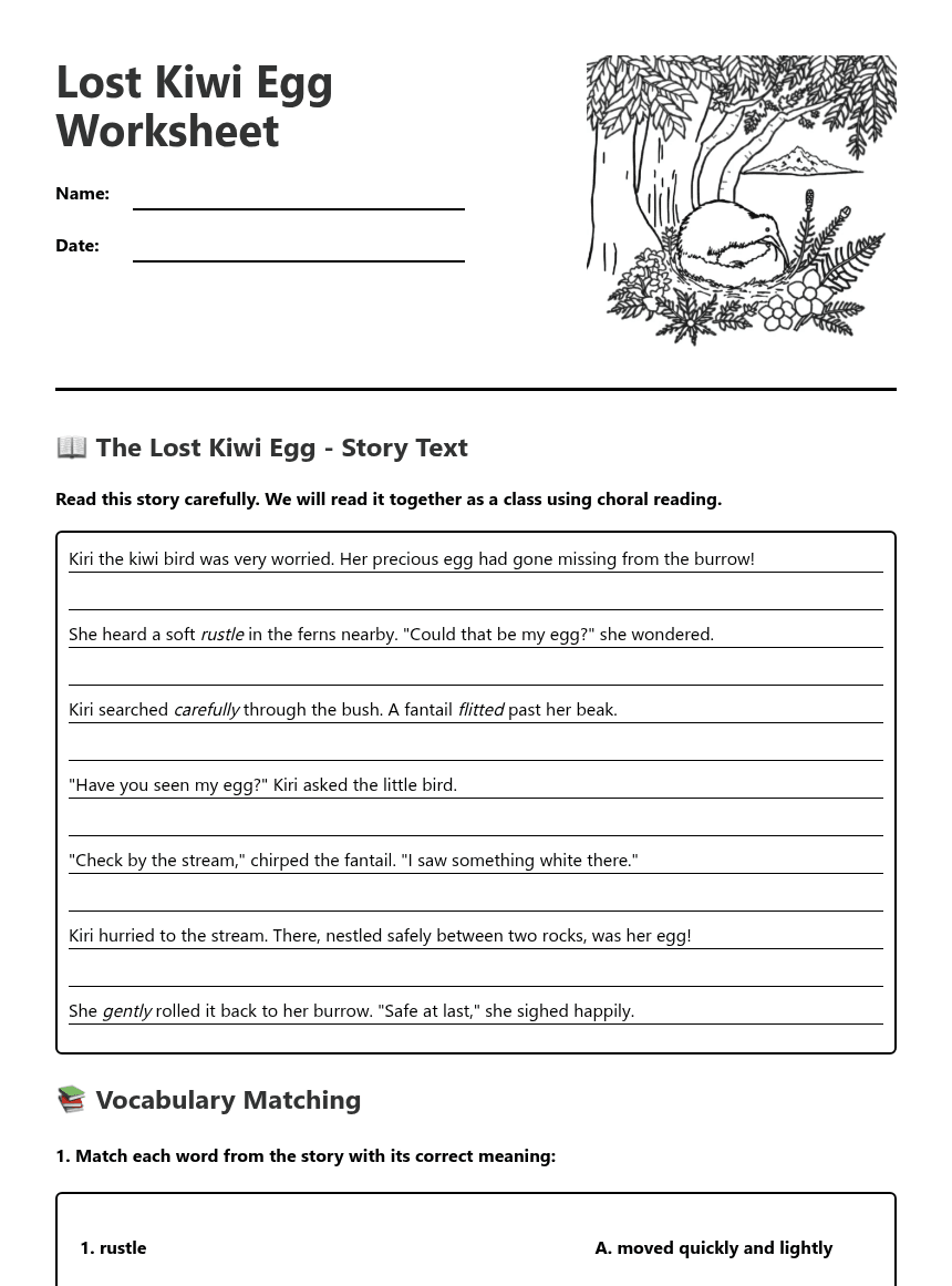 Lost Kiwi Egg Worksheet worksheet preview