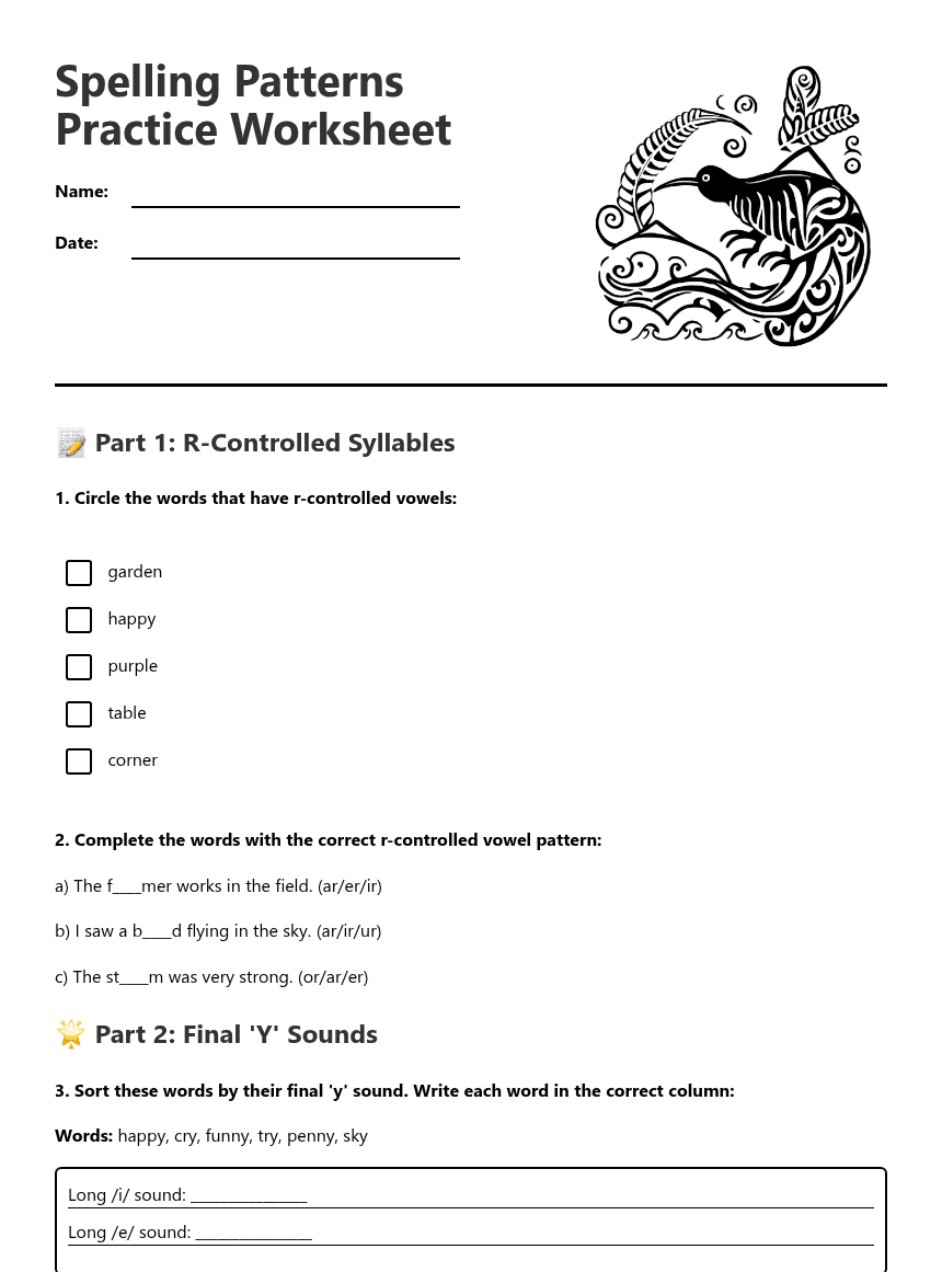 Spelling Patterns Practice Worksheet worksheet preview