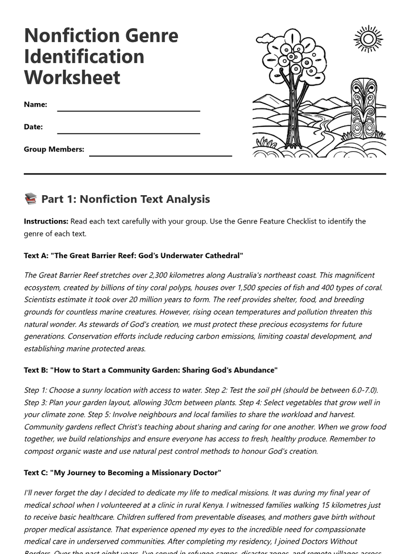 Nonfiction Genre Identification Worksheet