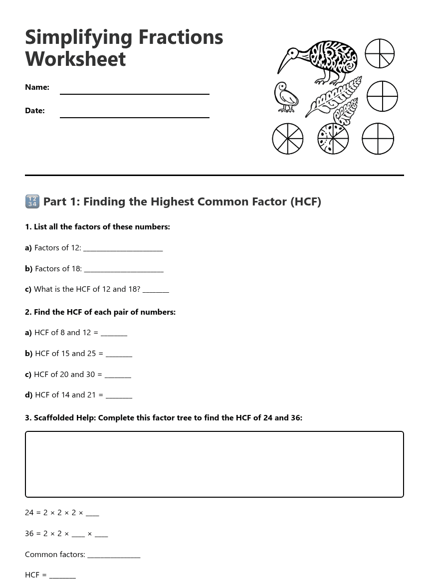 Simplifying Fractions Worksheet worksheet preview