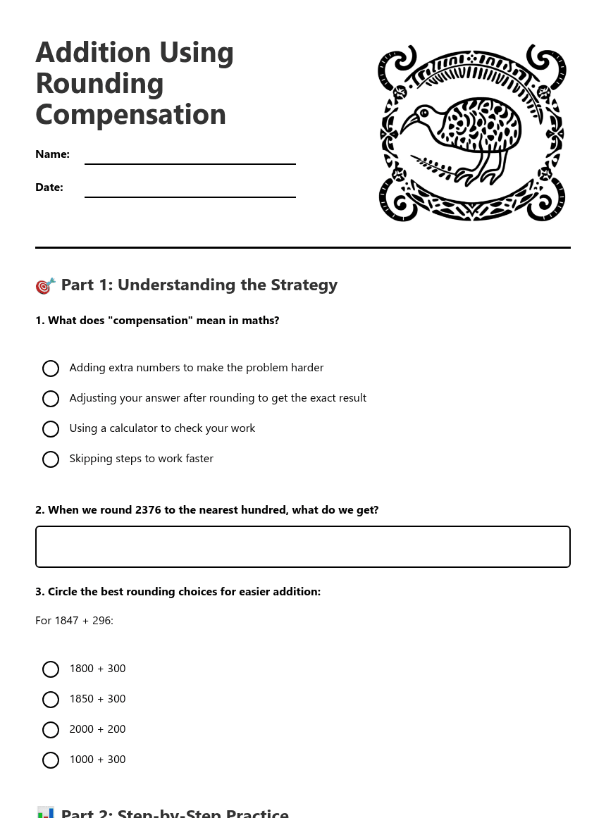 Addition Using Rounding Compensation worksheet preview
