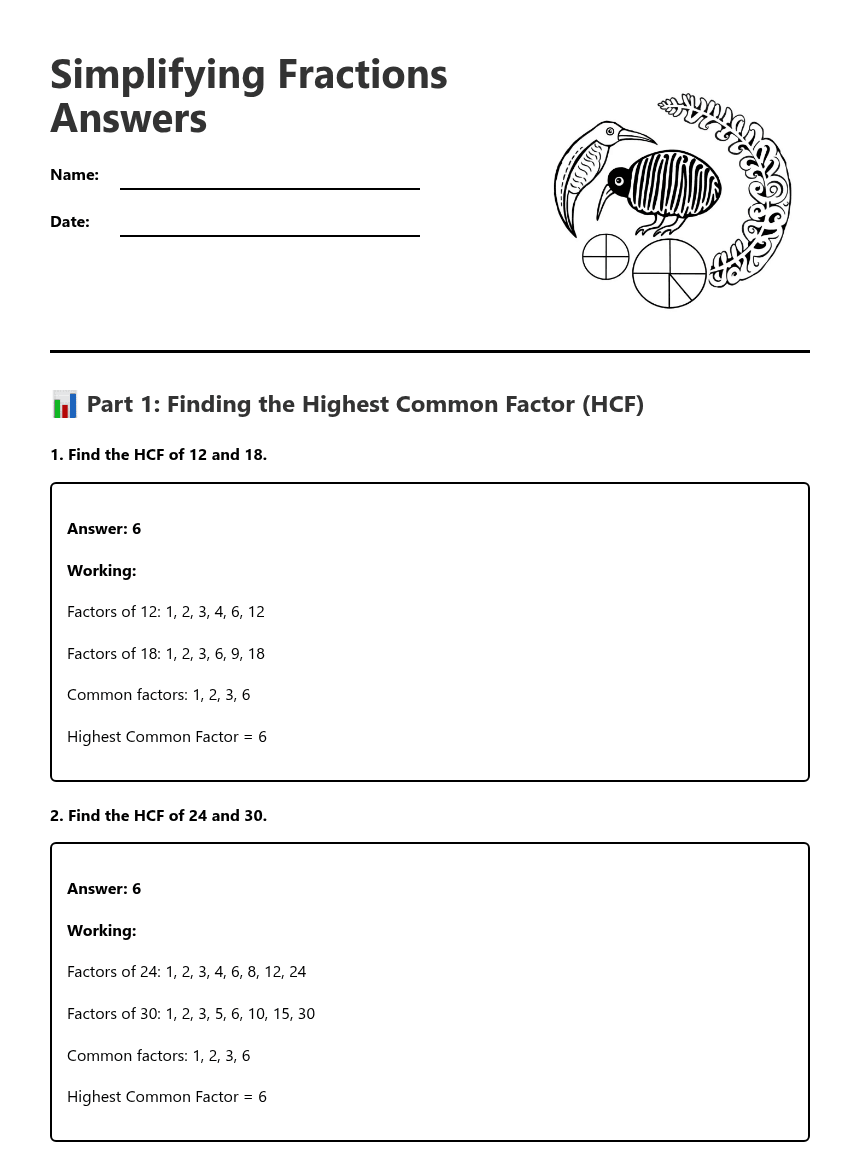 Simplifying Fractions Answers worksheet preview