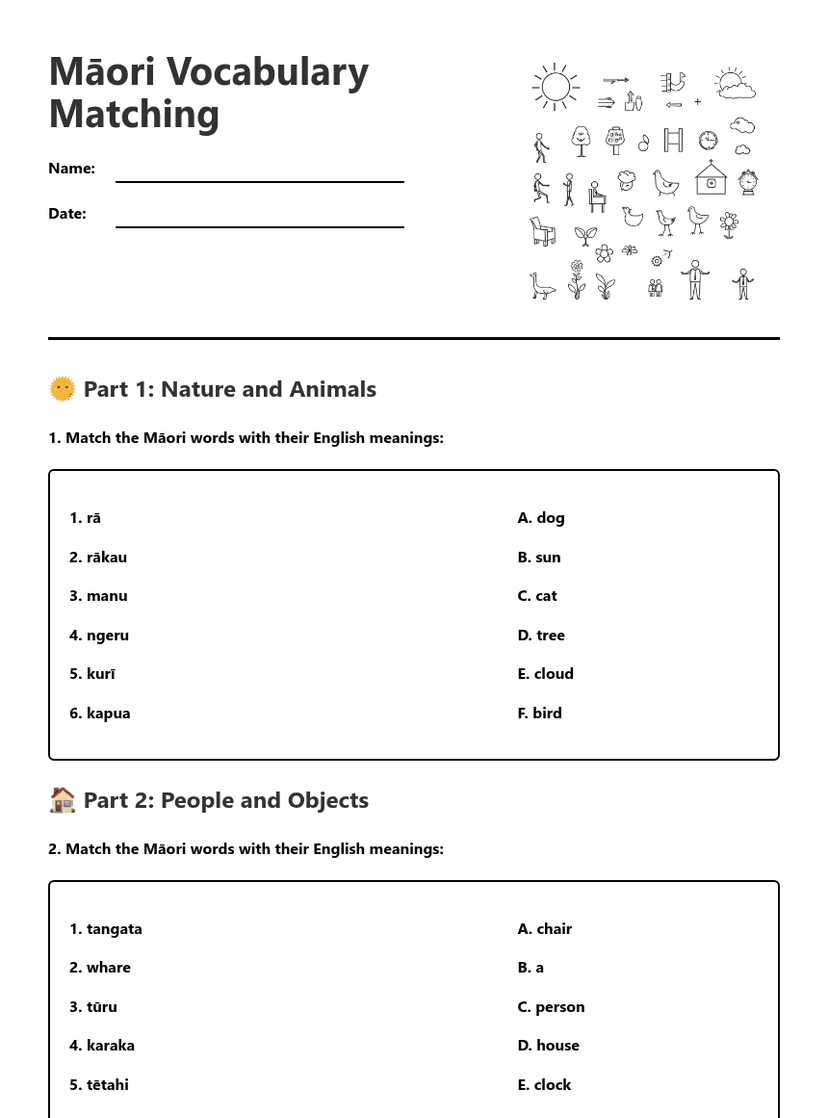 Māori Vocabulary Matching