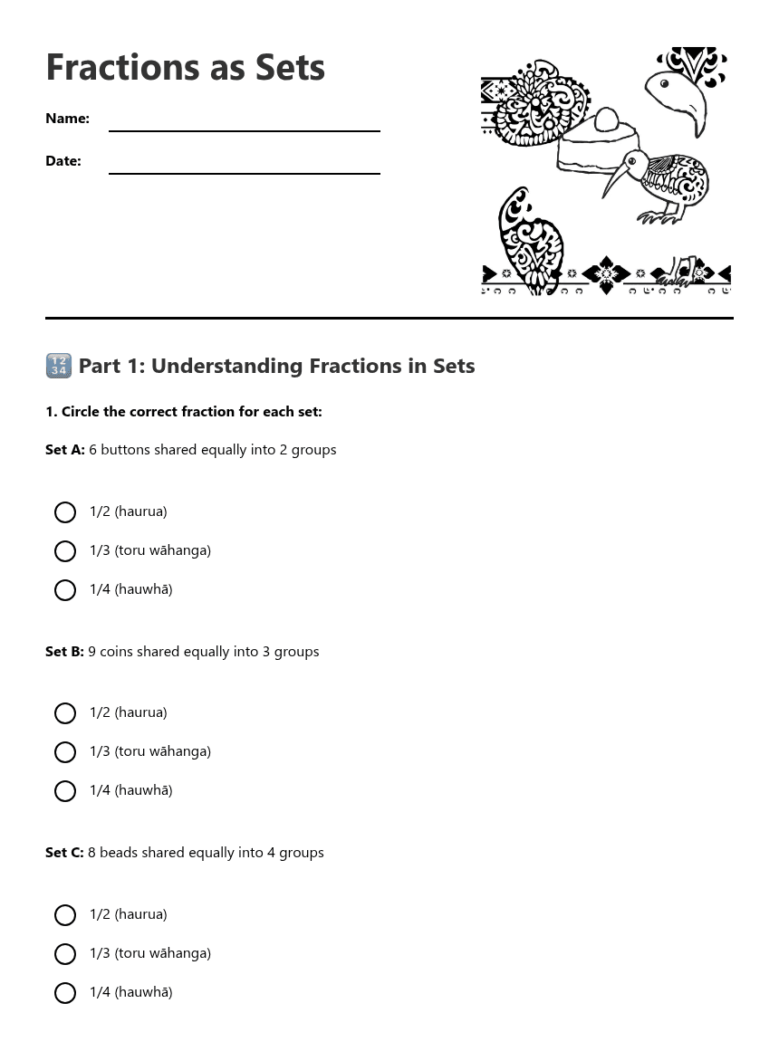 Fractions as Sets worksheet preview