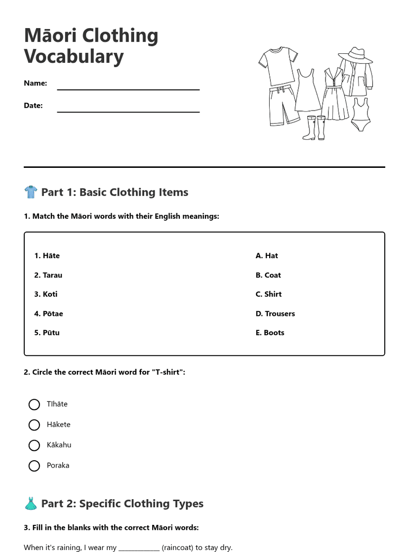 Māori Clothing Vocabulary