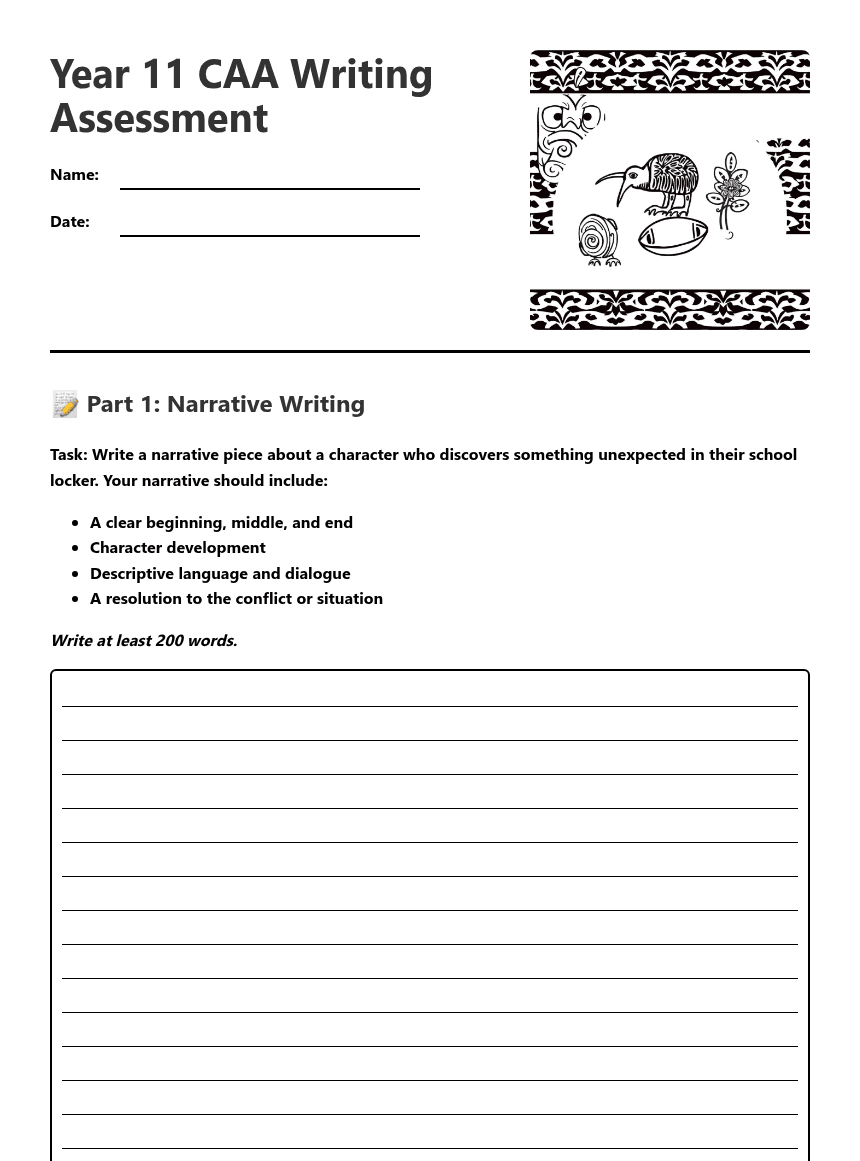 Year 11 CAA Writing Assessment worksheet preview
