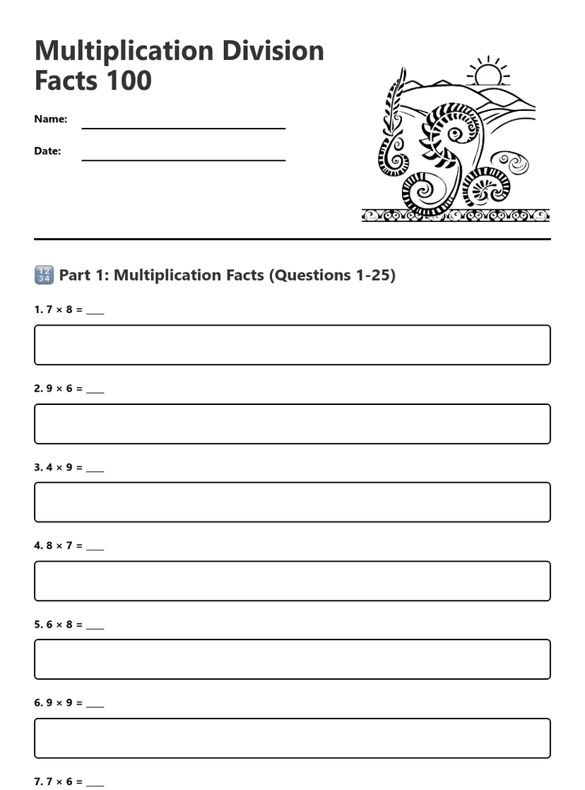 Multiplication Division Facts 100