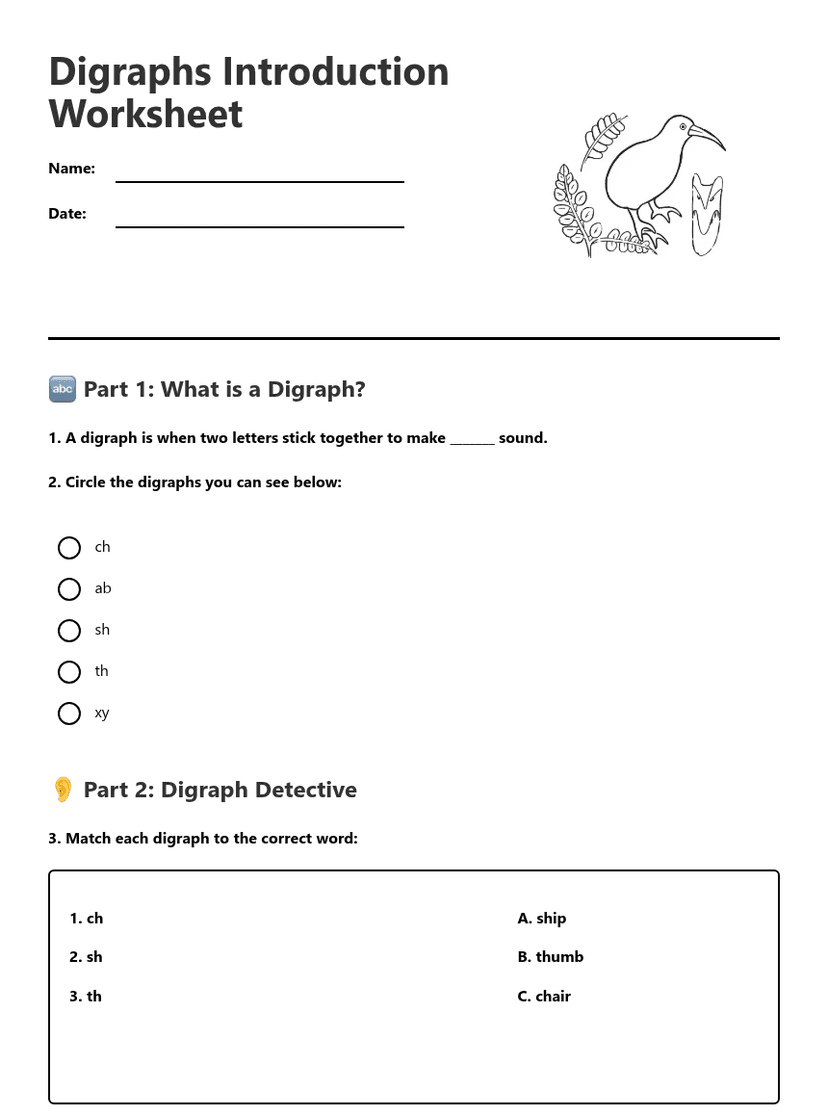 Digraphs Introduction Worksheet