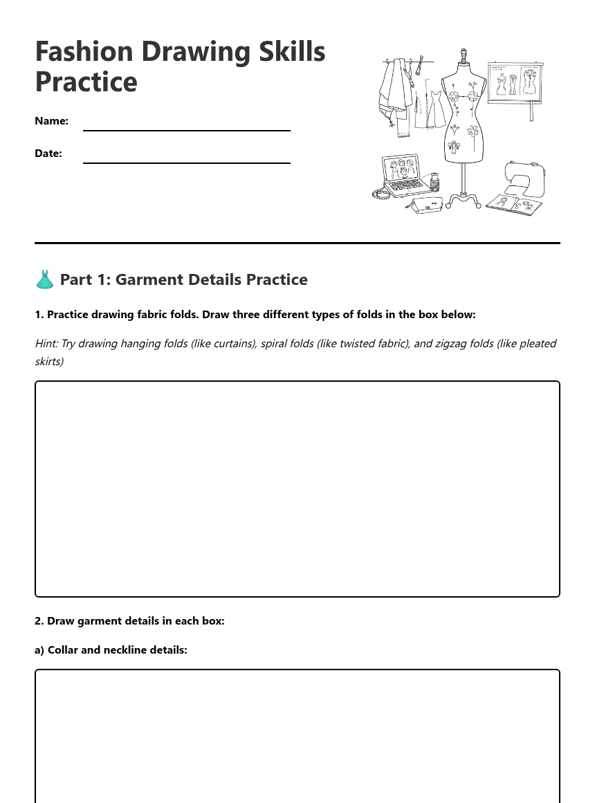 Fashion Drawing Skills Practice worksheet preview
