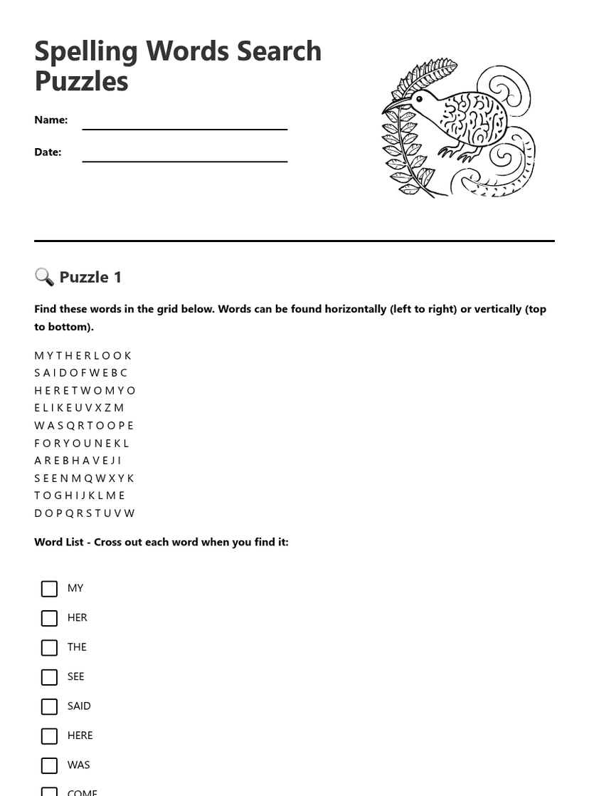 Spelling Words Search Puzzles