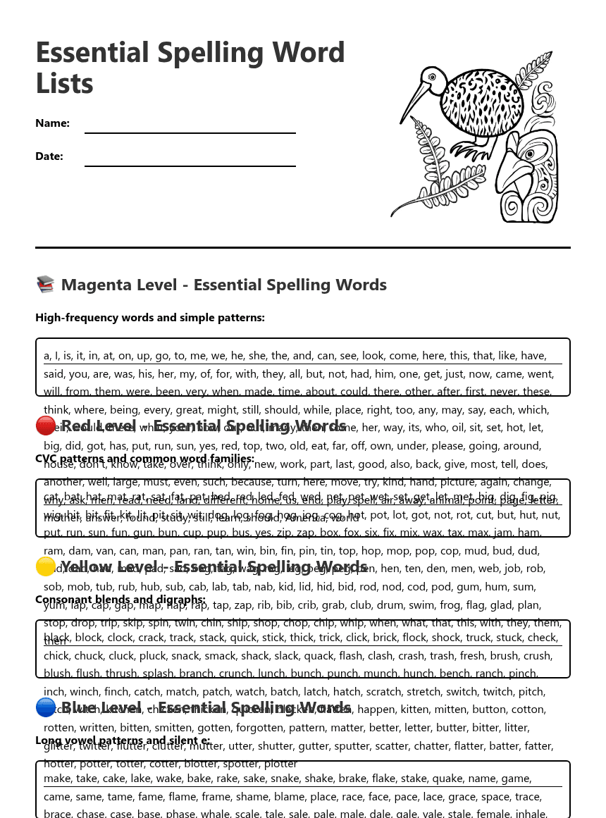 Essential Spelling Word Lists worksheet preview