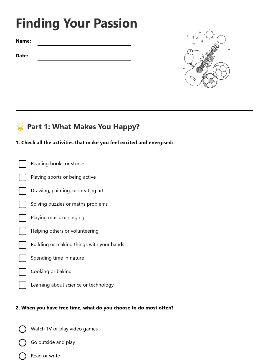 Finding Your Passion worksheet preview