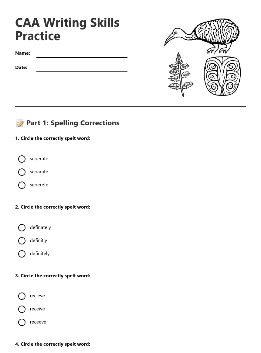 CAA Writing Skills Practice worksheet preview