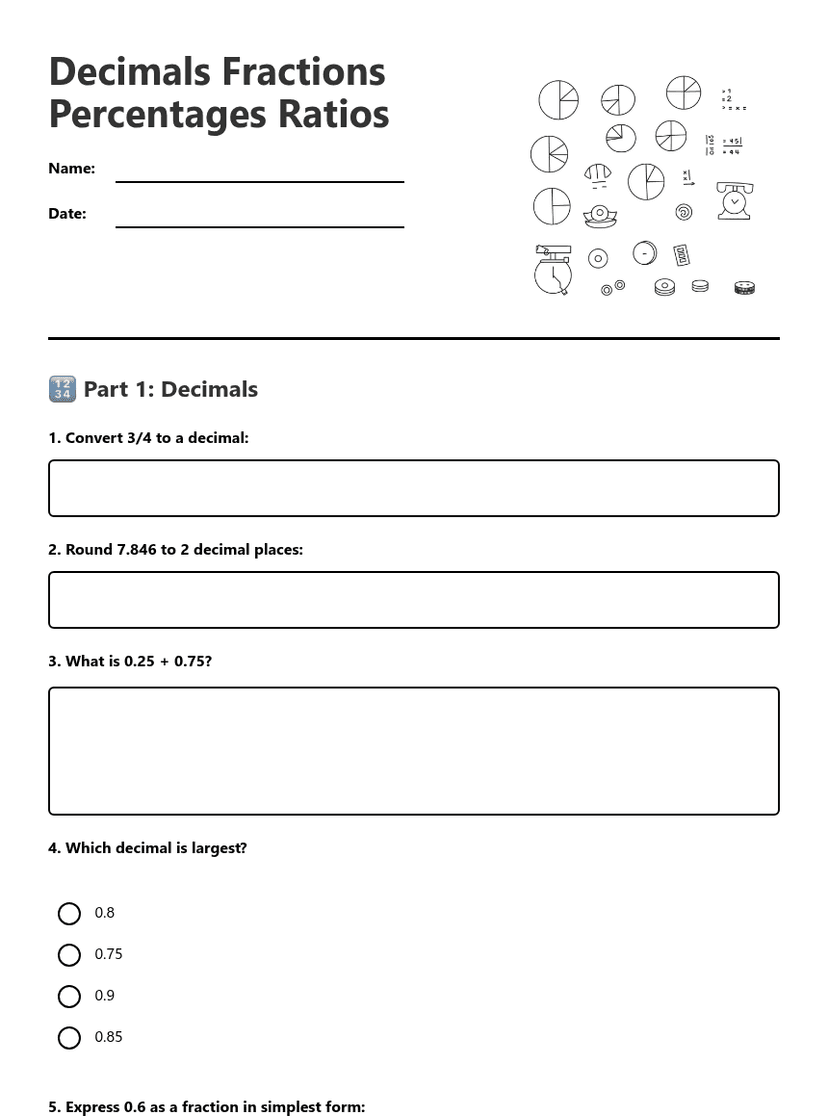 Decimals Fractions Percentages Ratios
