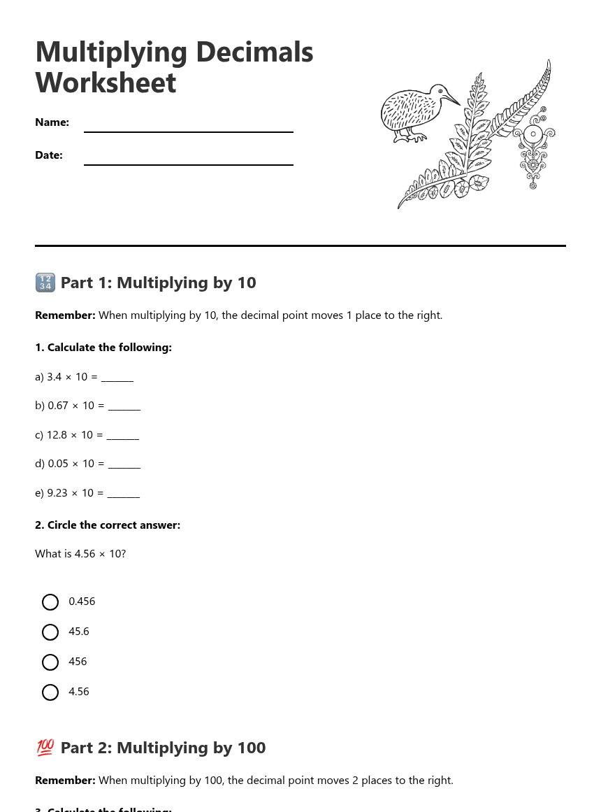 Multiplying Decimals Worksheet worksheet preview