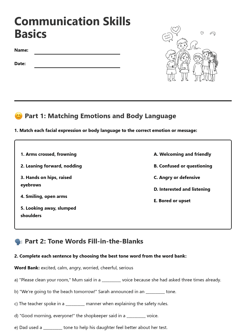 Communication Skills Basics worksheet preview