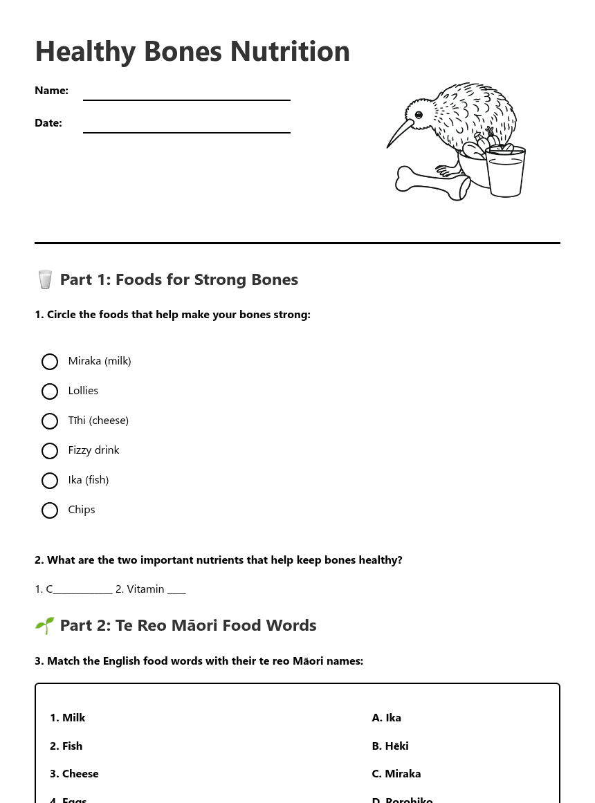 Healthy Bones Nutrition worksheet preview