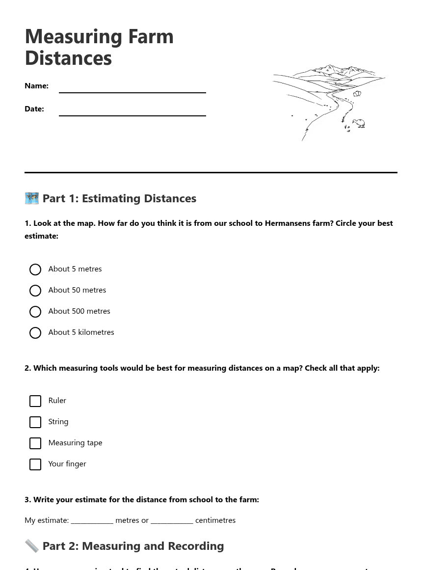 Measuring Farm Distances worksheet preview