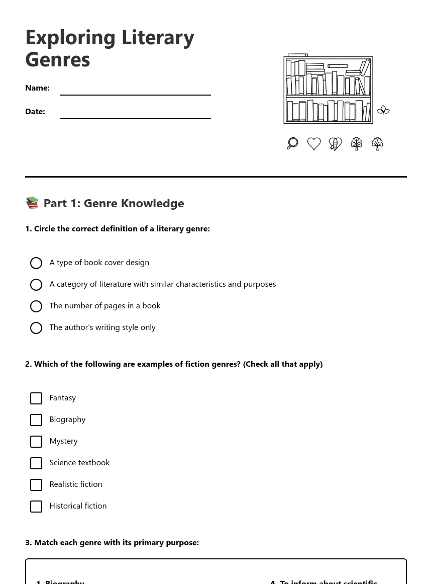 Exploring Literary Genres worksheet preview