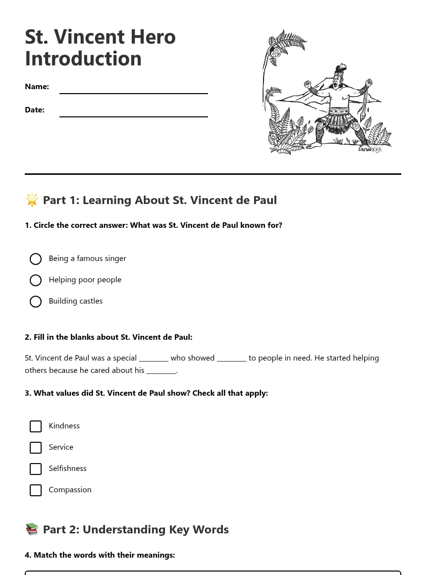 St. Vincent Hero Introduction worksheet preview