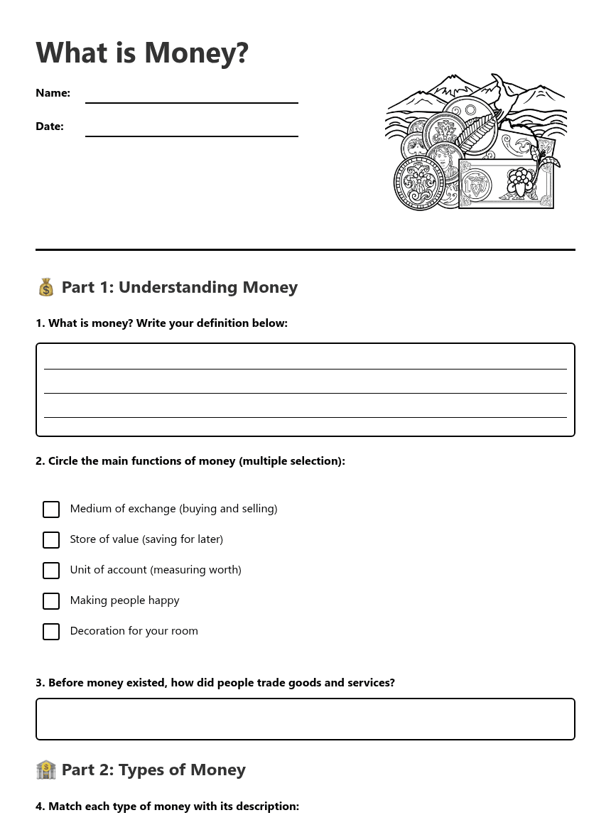 What is Money? worksheet preview