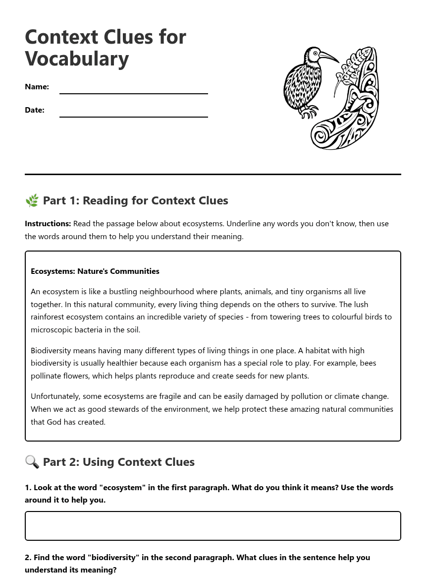 Context Clues for Vocabulary worksheet preview