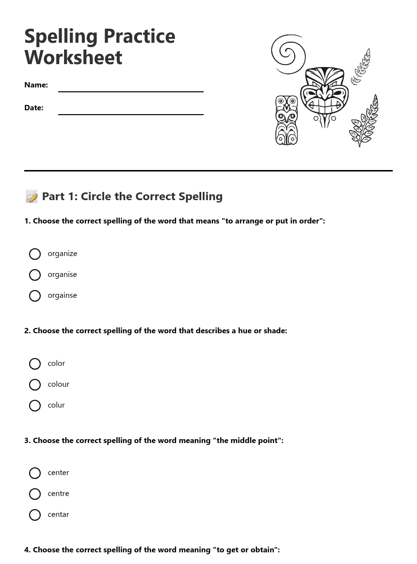 Spelling Practice Worksheet worksheet preview