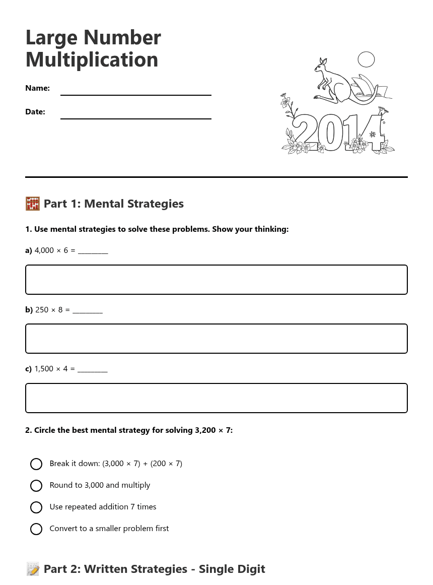 Large Number Multiplication worksheet preview