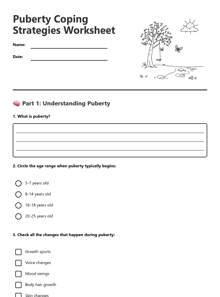 Puberty Coping Strategies Worksheet worksheet preview