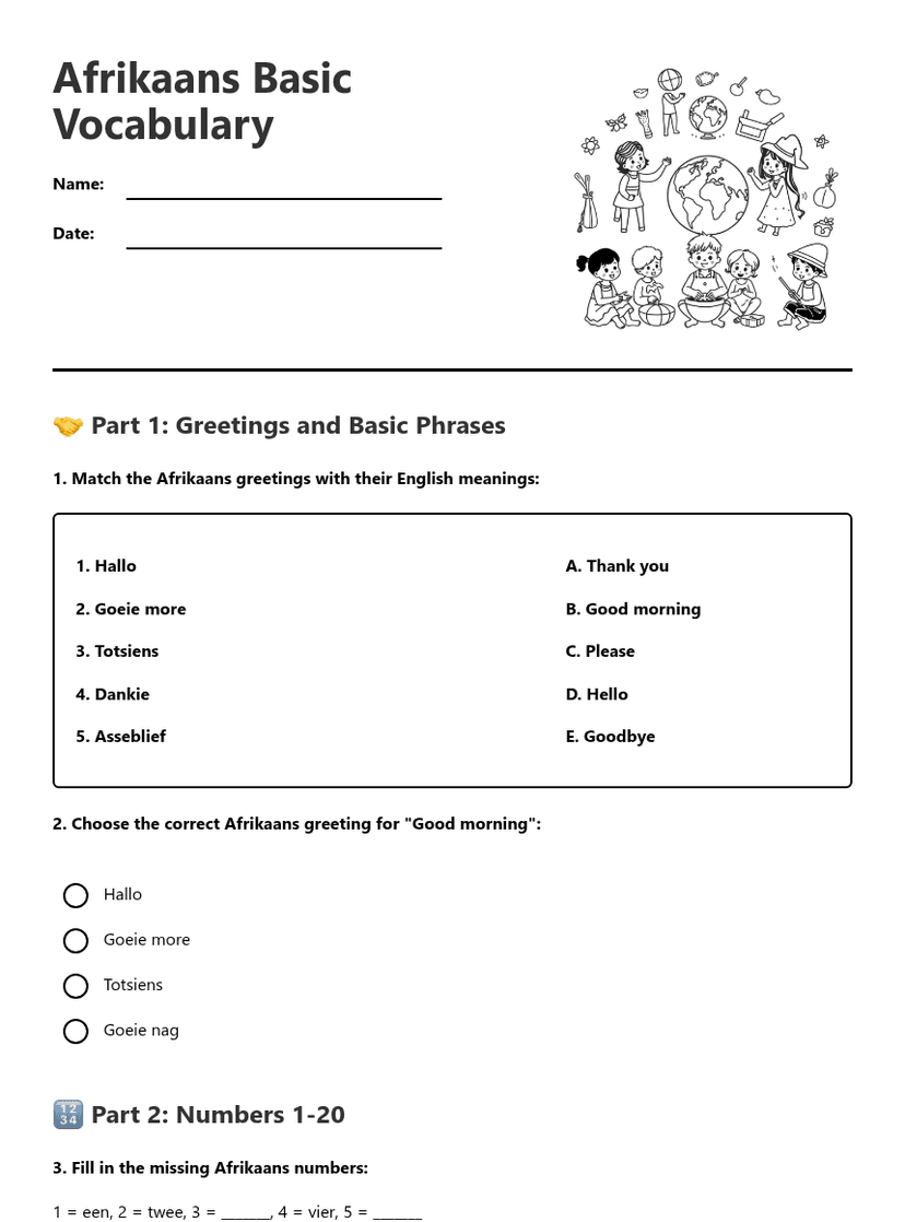 Afrikaans Basic Vocabulary