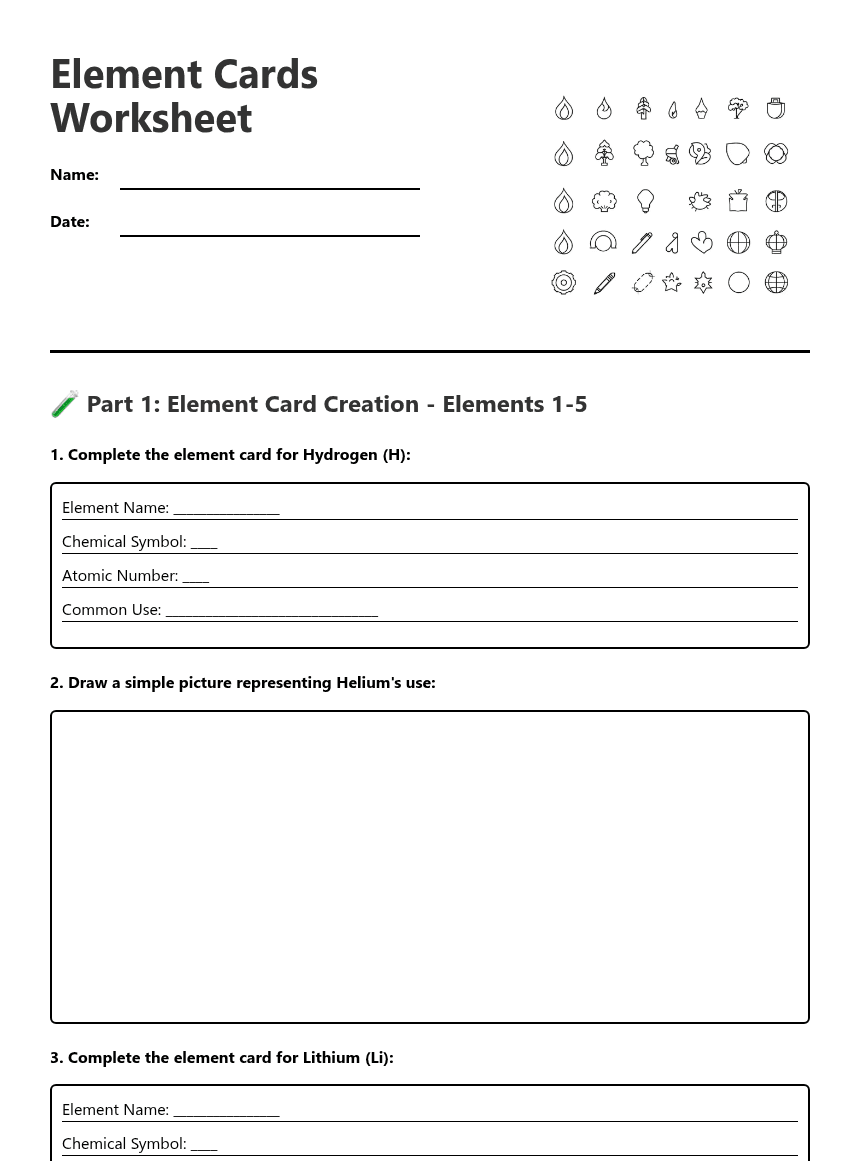 Element Cards Worksheet worksheet preview