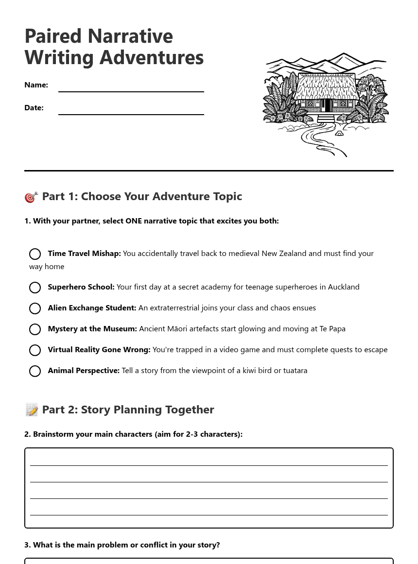 Paired Narrative Writing Adventures worksheet preview