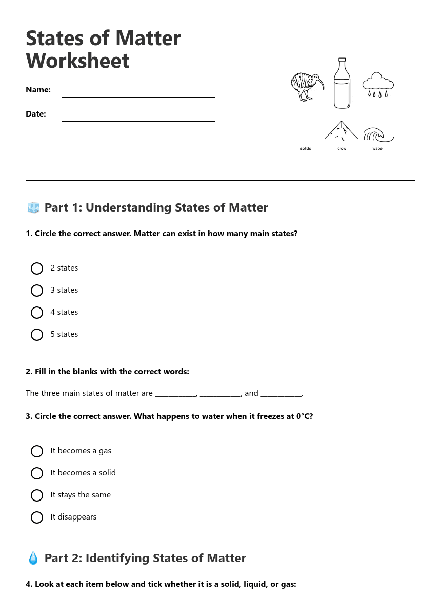 States of Matter Worksheet worksheet preview