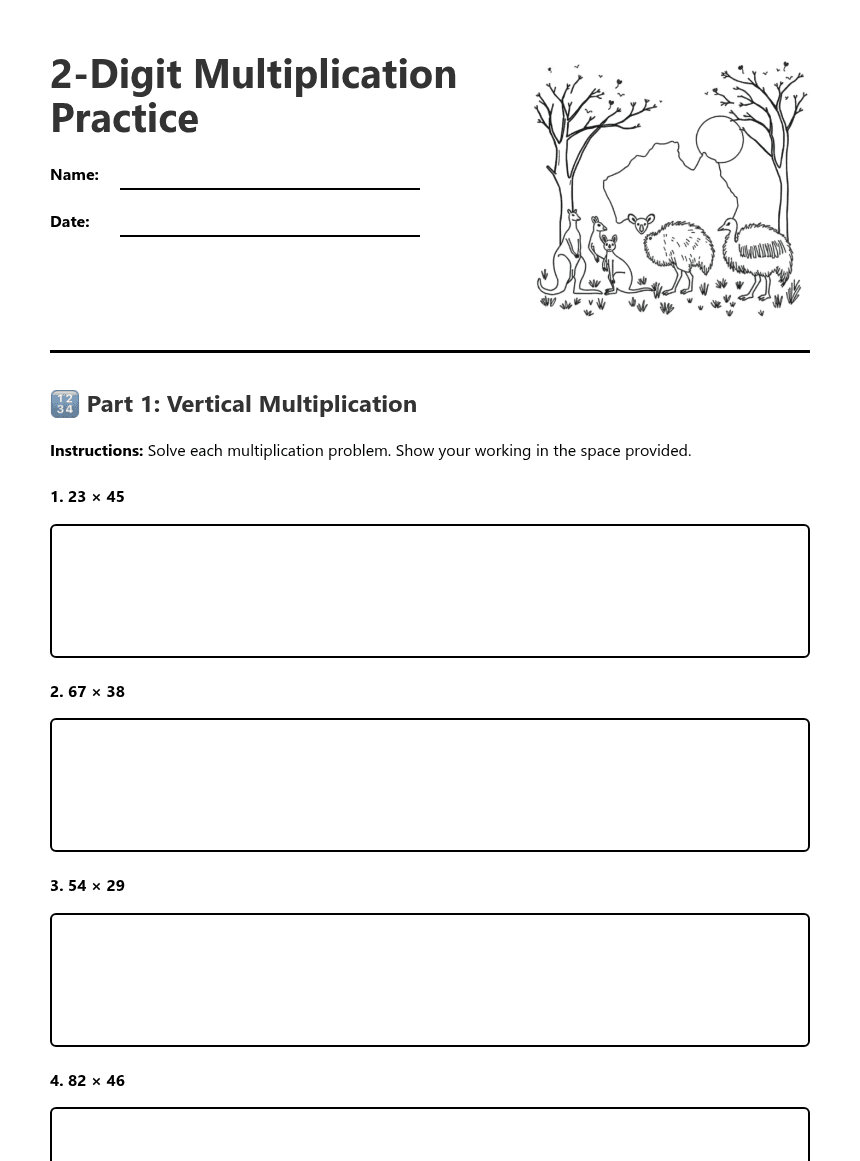 2-Digit Multiplication Practice worksheet preview
