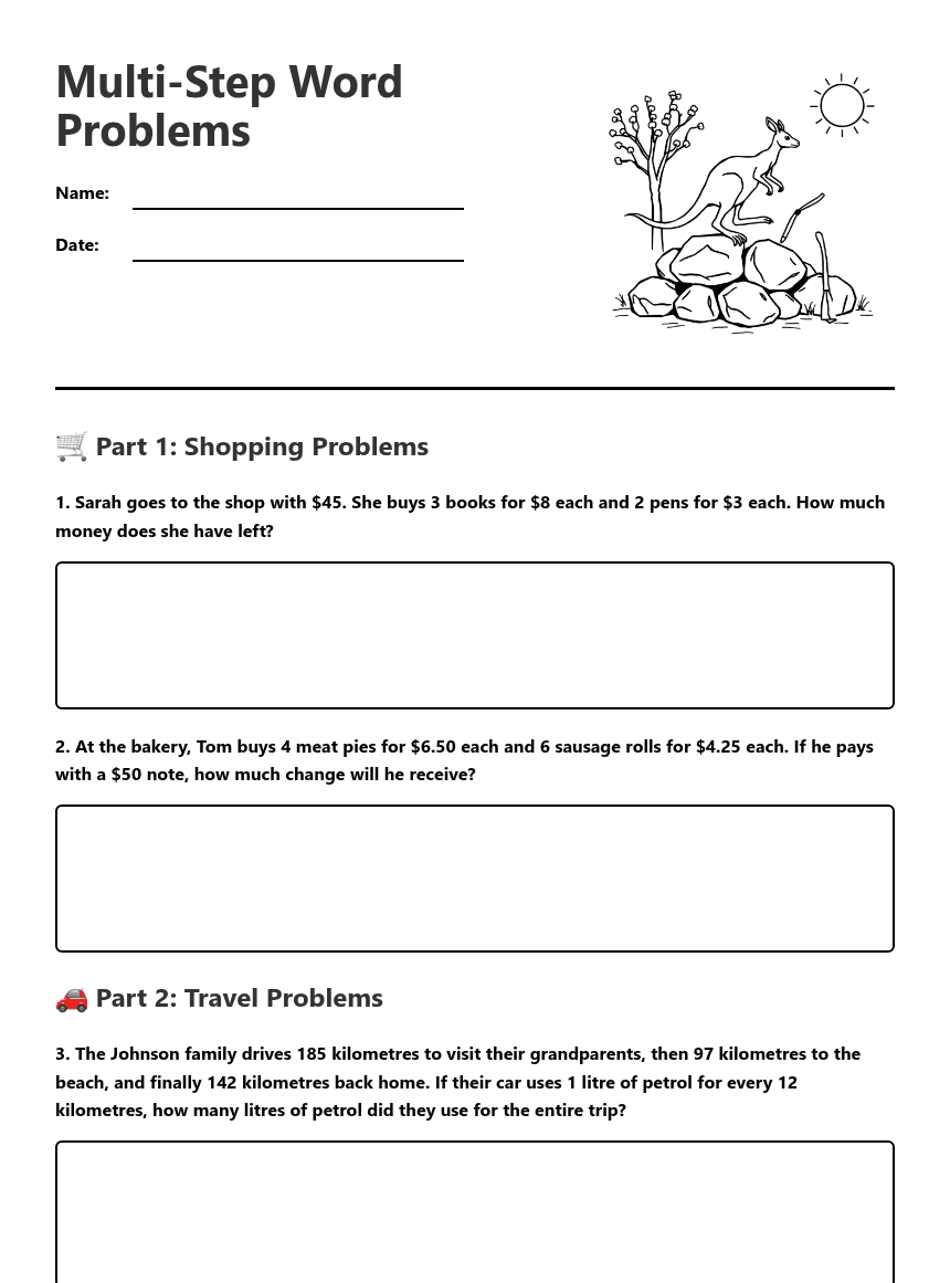Multi-Step Word Problems worksheet preview