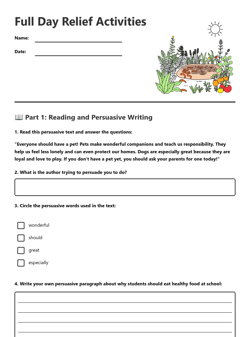 Full Day Relief Activities worksheet preview