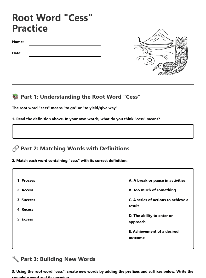 Root Word "Cess" Practice worksheet preview