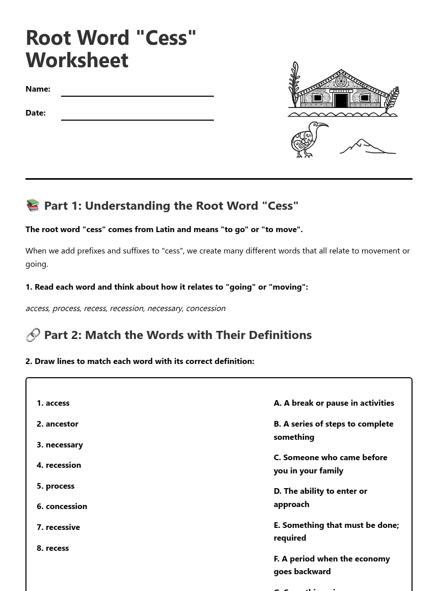 Root Word "Cess" Worksheet worksheet preview