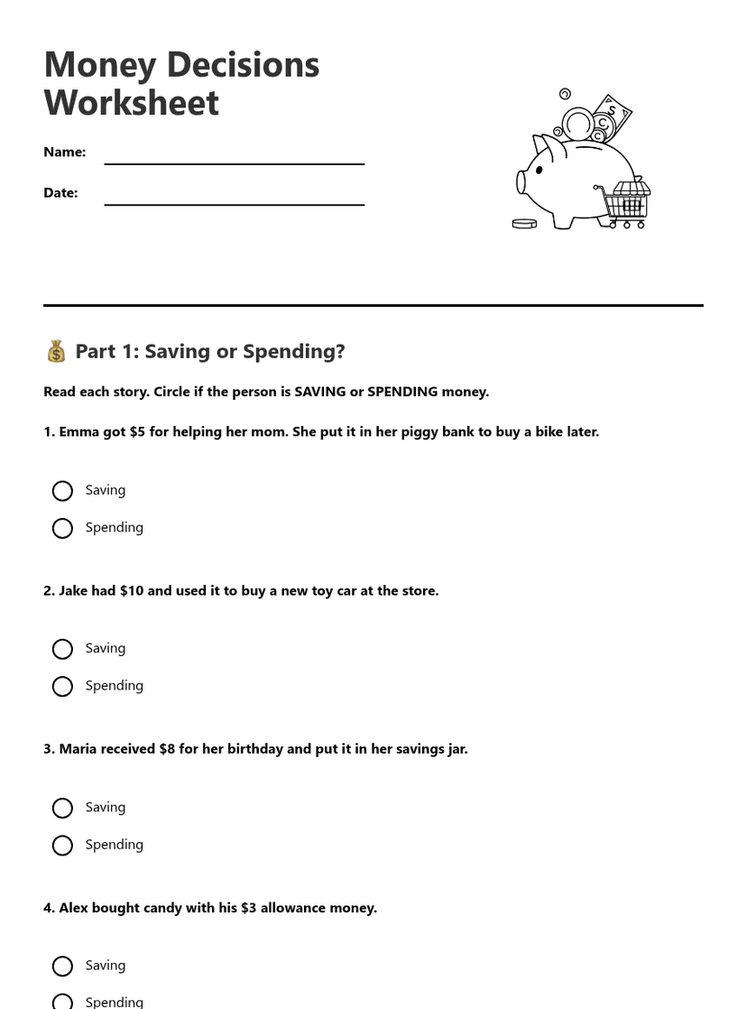 Money Decisions Worksheet