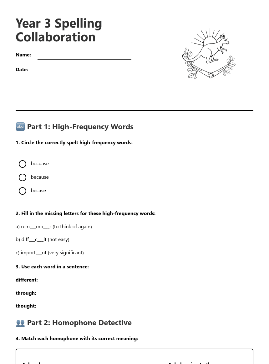Year 3 Spelling Collaboration worksheet preview