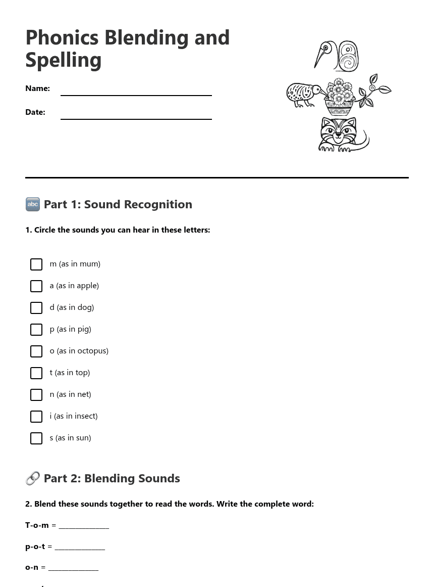 Phonics Blending and Spelling worksheet preview