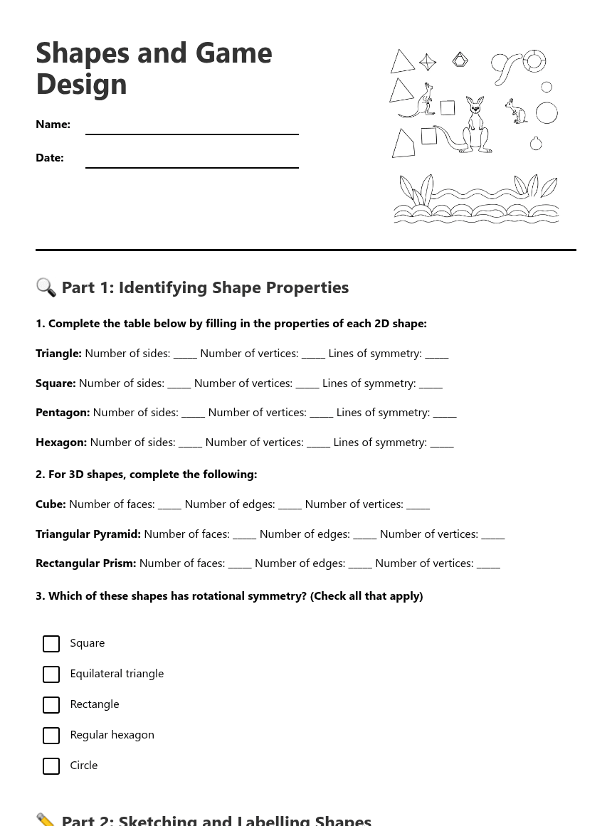 Shapes and Game Design worksheet preview