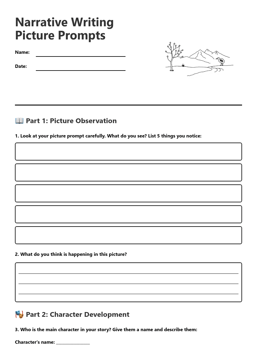 Narrative Writing Picture Prompts worksheet preview