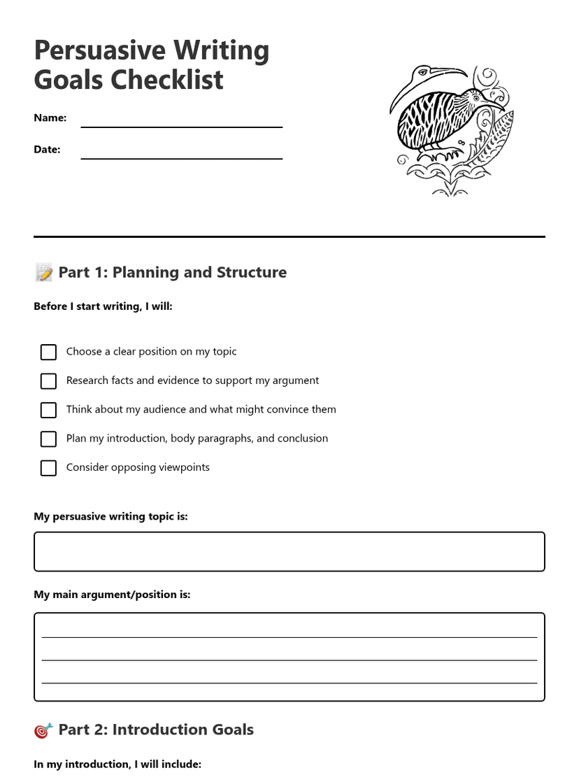 Persuasive Writing Goals Checklist