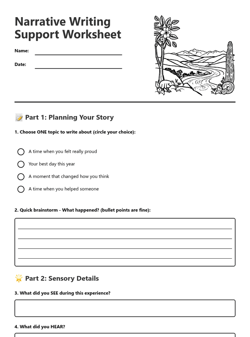 Narrative Writing Support Worksheet