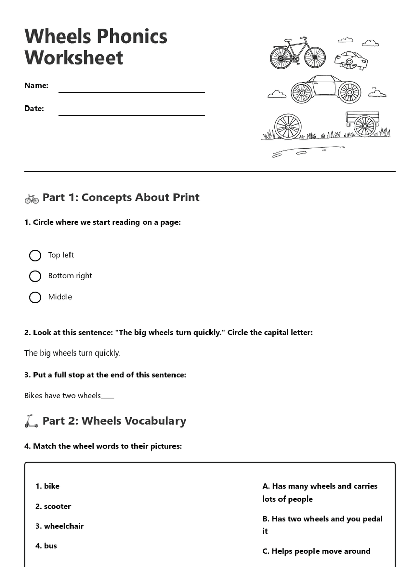 Wheels Phonics Worksheet