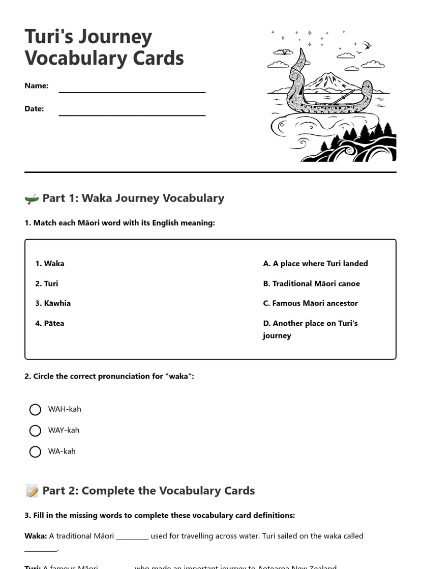 Turi's Journey Vocabulary Cards