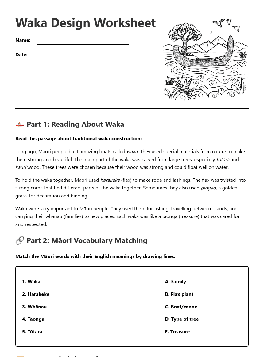 Waka Design Worksheet worksheet preview